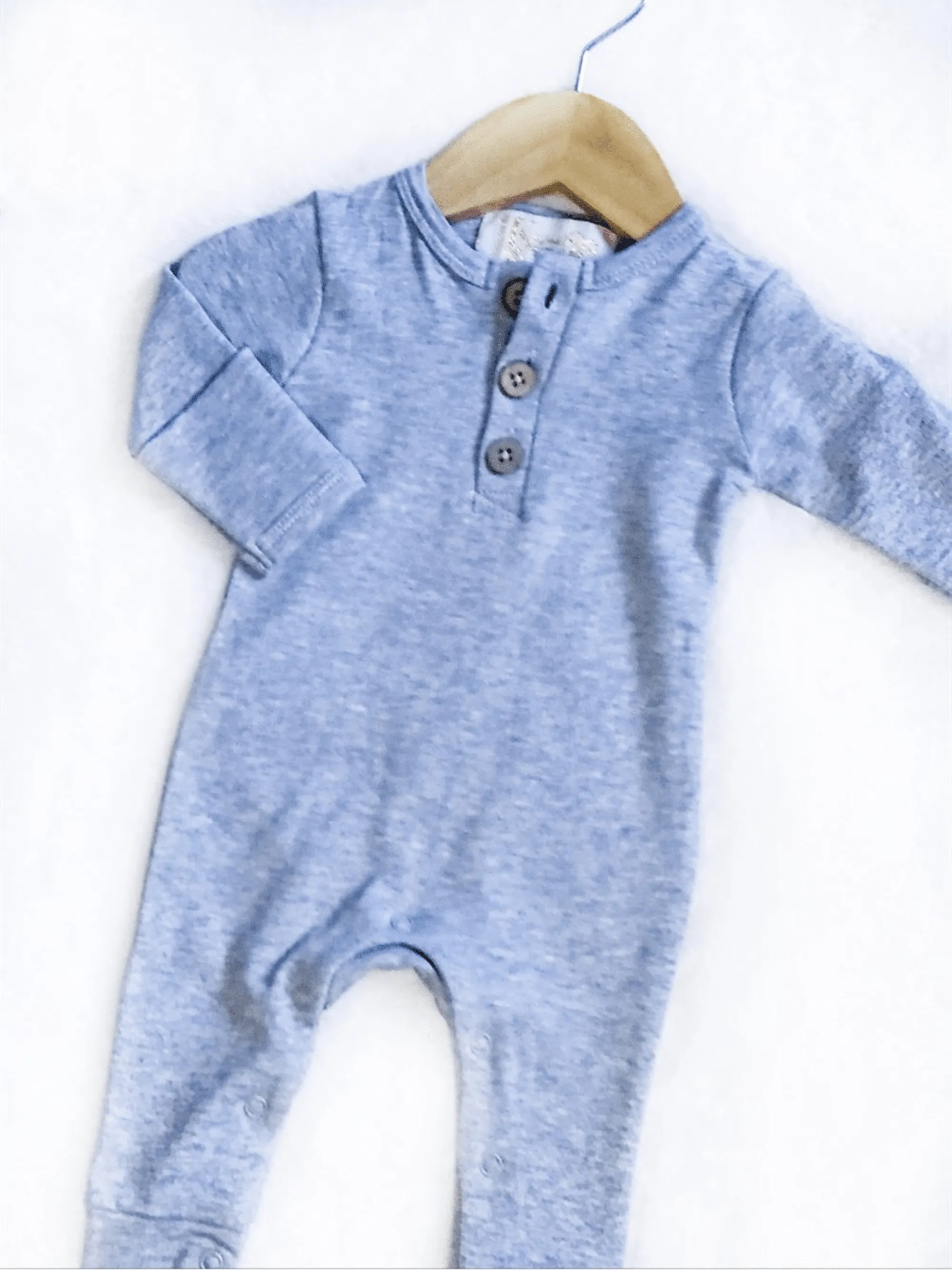 $12.50 EA - 3-6M X 2, 6-12M X 2  - Organic Cotton Button Rompers - Heather Grey