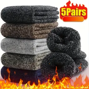 1pair/5pairs Wool Warm Socks For Men, Winter Thick Warm Socks, Thermal Walking Hiking Socks Casual Crew Socks Cozy Socks