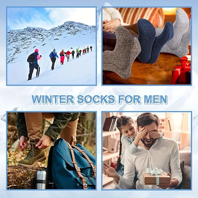 1pair/5pairs Wool Warm Socks For Men, Winter Thick Warm Socks, Thermal Walking Hiking Socks Casual Crew Socks Cozy Socks