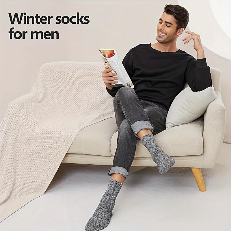 1pair/5pairs Wool Warm Socks For Men, Winter Thick Warm Socks, Thermal Walking Hiking Socks Casual Crew Socks Cozy Socks