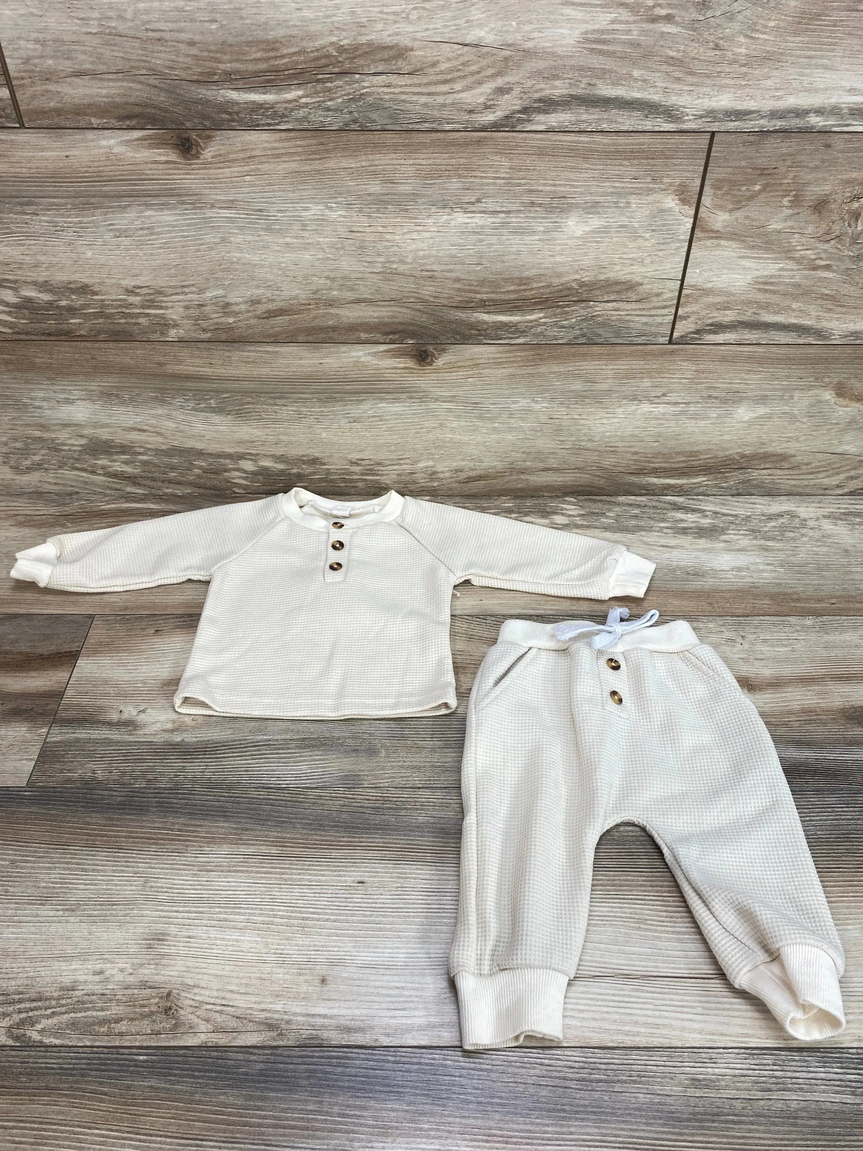 2pc Henley Thermal Shirt & Pants Cream sz 3m