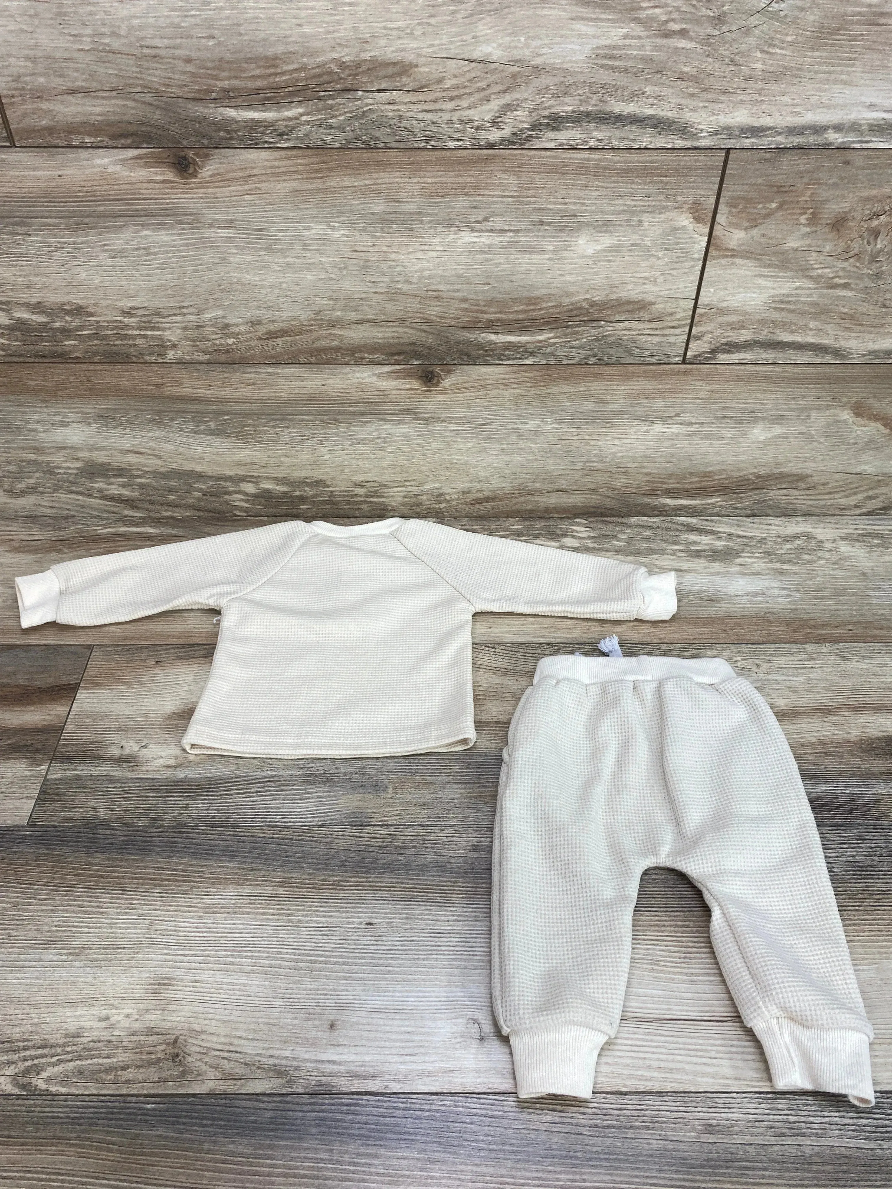 2pc Henley Thermal Shirt & Pants Cream sz 3m