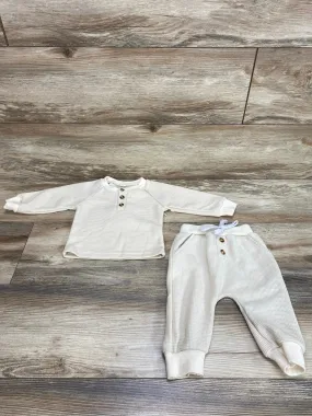 2pc Henley Thermal Shirt & Pants Cream sz 3m