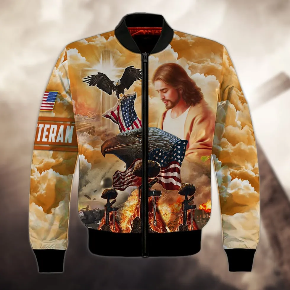 3D Print Veteran Honor Shirt, Jesus American Eagle Veteran Hoodie, Gift For A Veteran