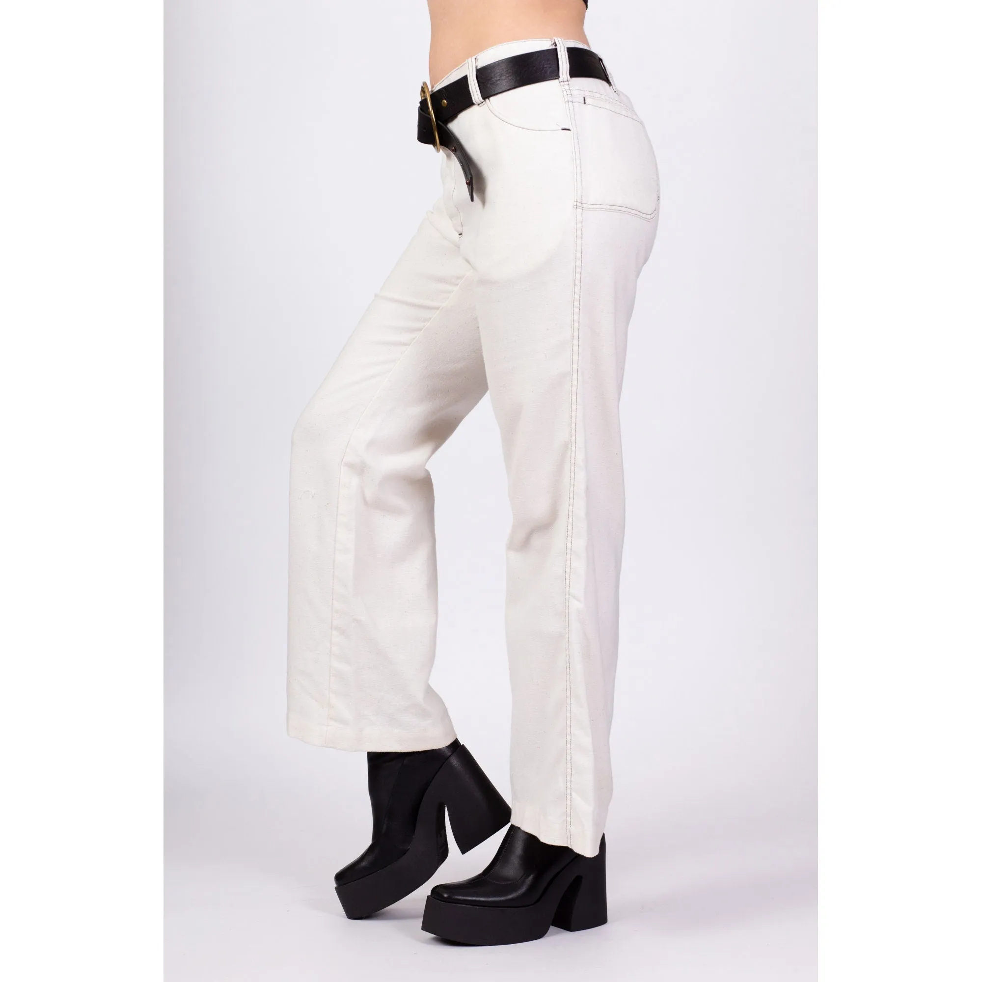 70s White Contrast Stitch Trousers - Men's Medium, Women's Large, 34"