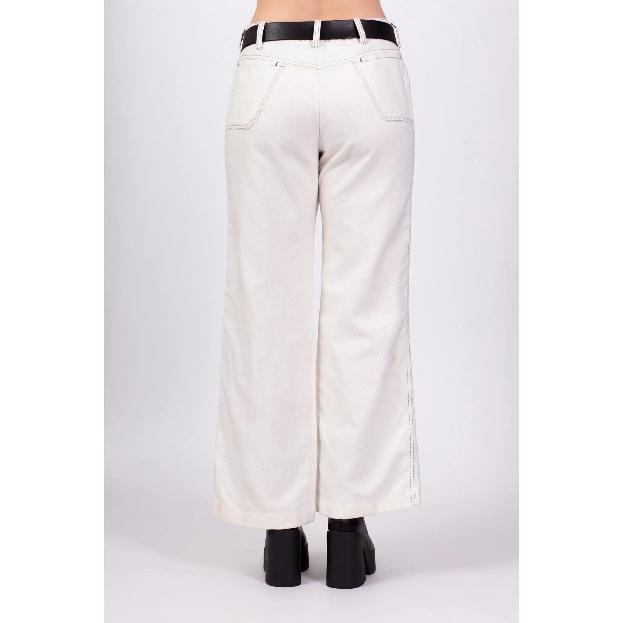 70s White Contrast Stitch Trousers - Men's Medium, Women's Large, 34"