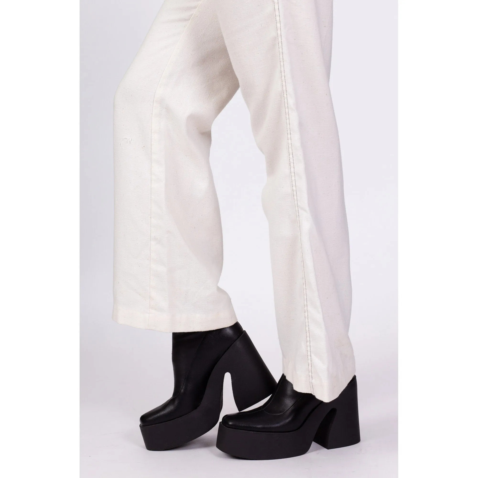 70s White Contrast Stitch Trousers - Men's Medium, Women's Large, 34"