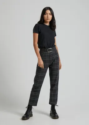 Afends Womens Shelby Alice - Hemp Check Wide Leg Pant - Gunmetal