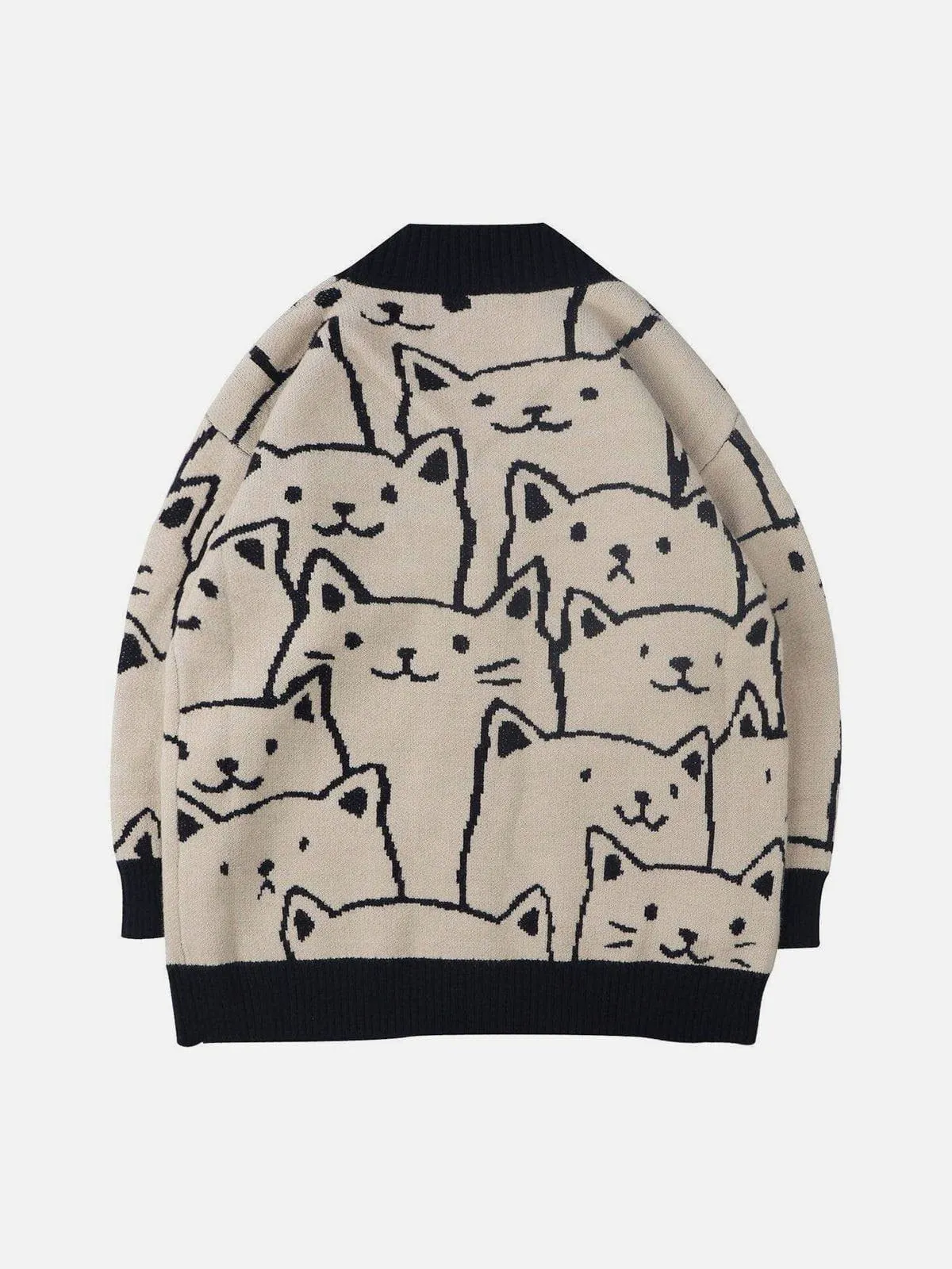 AlanBalen® - Cartoon Cat Print Knit Cardigan