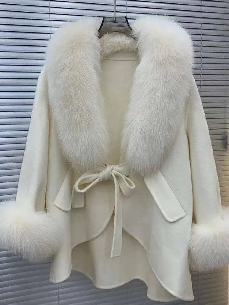 Amanda Big Fur Trim Collar Luxury Fashionable Coat