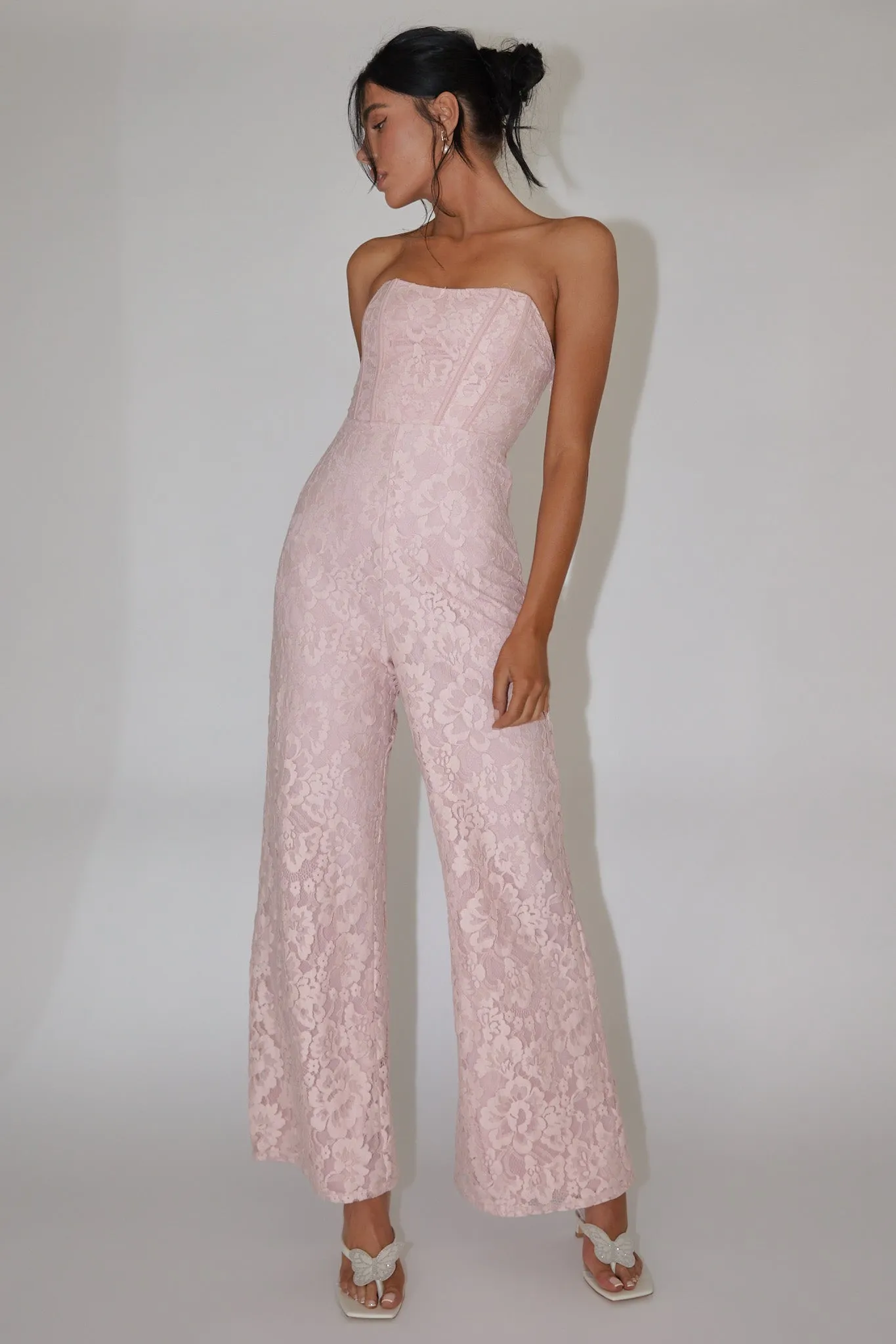 Ankita Strapless Lace Jumpsuit Pink Blush