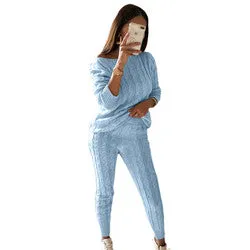 Autumn Winter Women Knitted Tracksuit Two Piece Set Women Sweater Tops Elastic Waist Pant Knitted Suit Women Two Piece Outfits