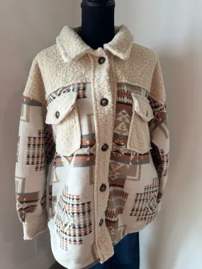 Aztec Graphic Oversize Sherpa Jacket Shacket