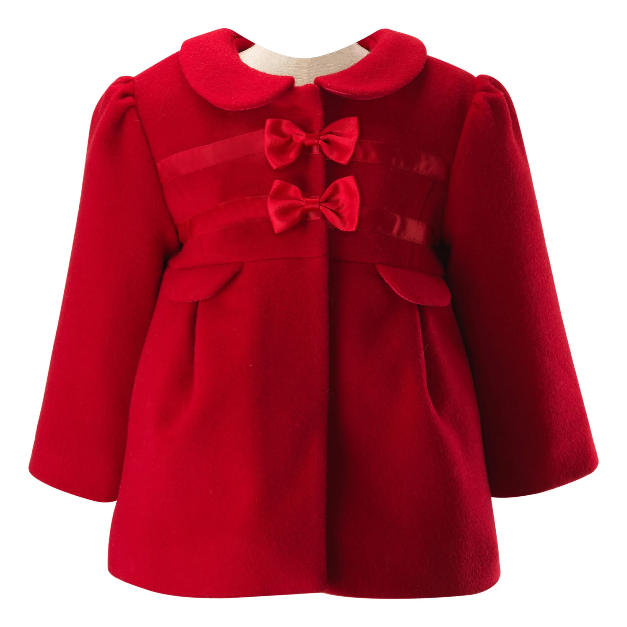 Baby Girl Red Bow Trim Coat