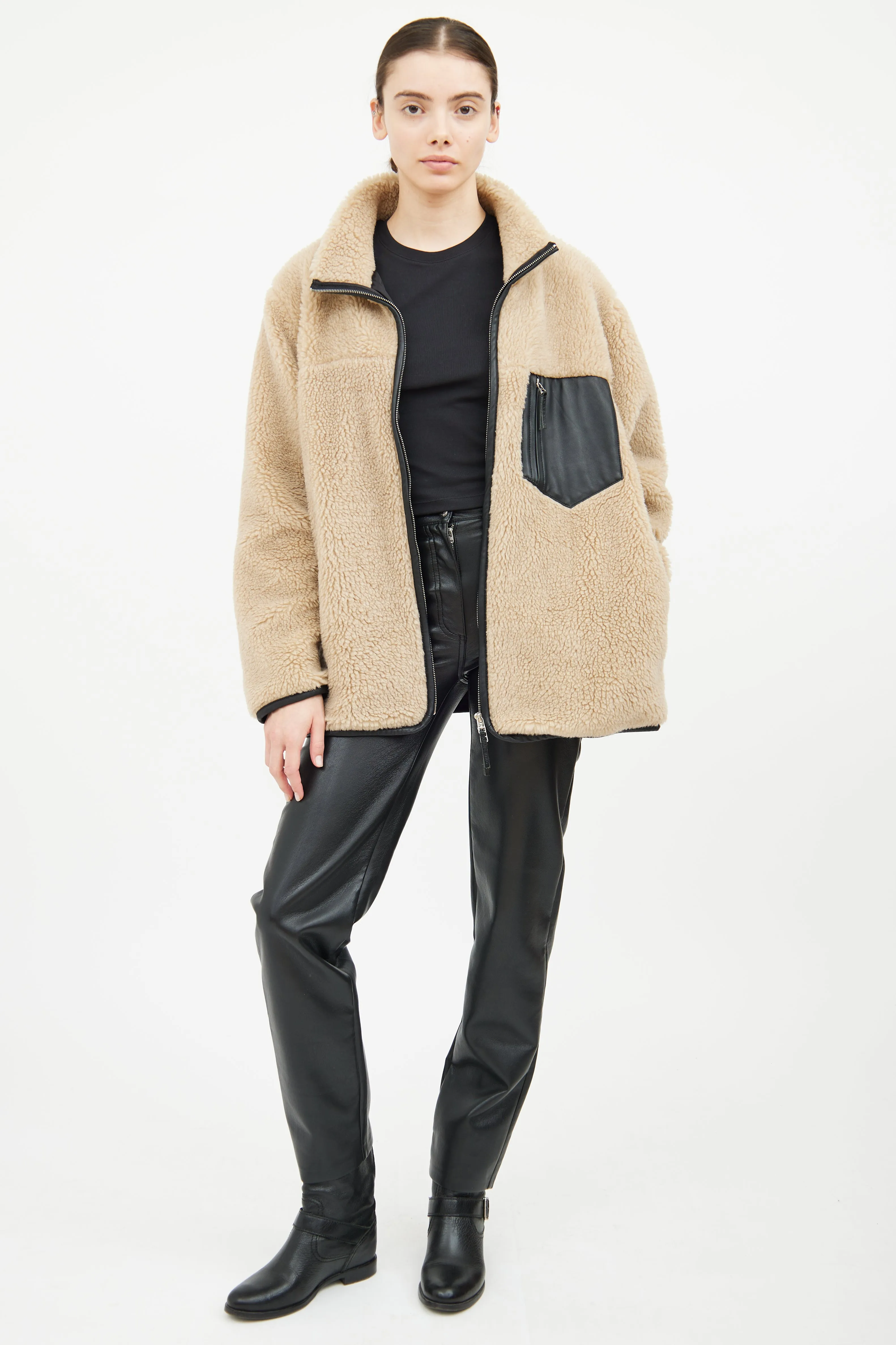 Beige & Black Sherpa Ryder Jacket