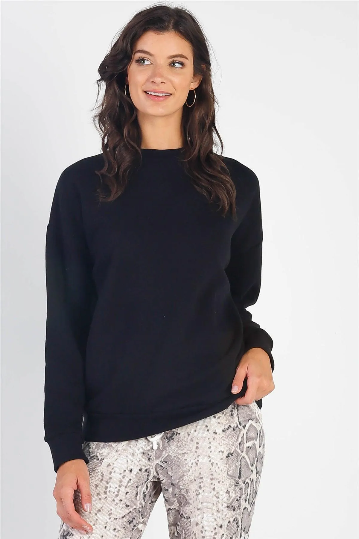 Black Cotton Long Sleeve Sweatshirt /1-1-2