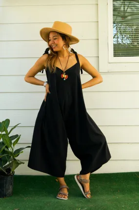 Black Organic Cotton Jumpsuits with Pockets