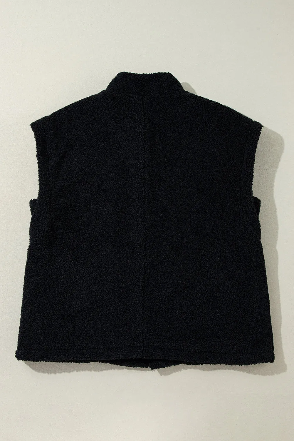 Black Sherpa Stand Collar Jacket Vest