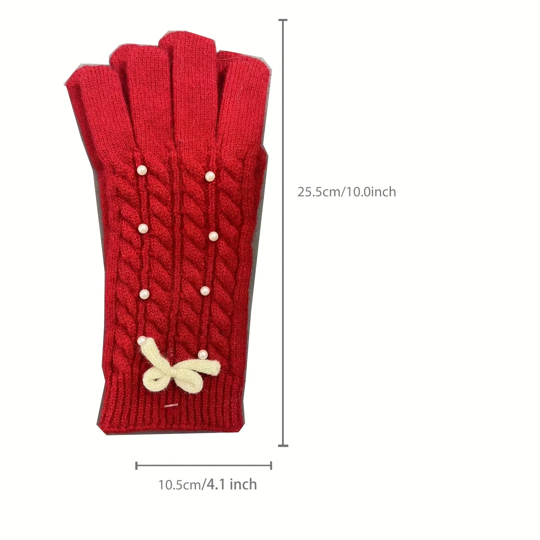 Boho Twist Knit Wool Gloves Simple Bow Imitation Pearl Decor Touchscreen Gloves Autumn Winter Coldproof Elastic Gloves