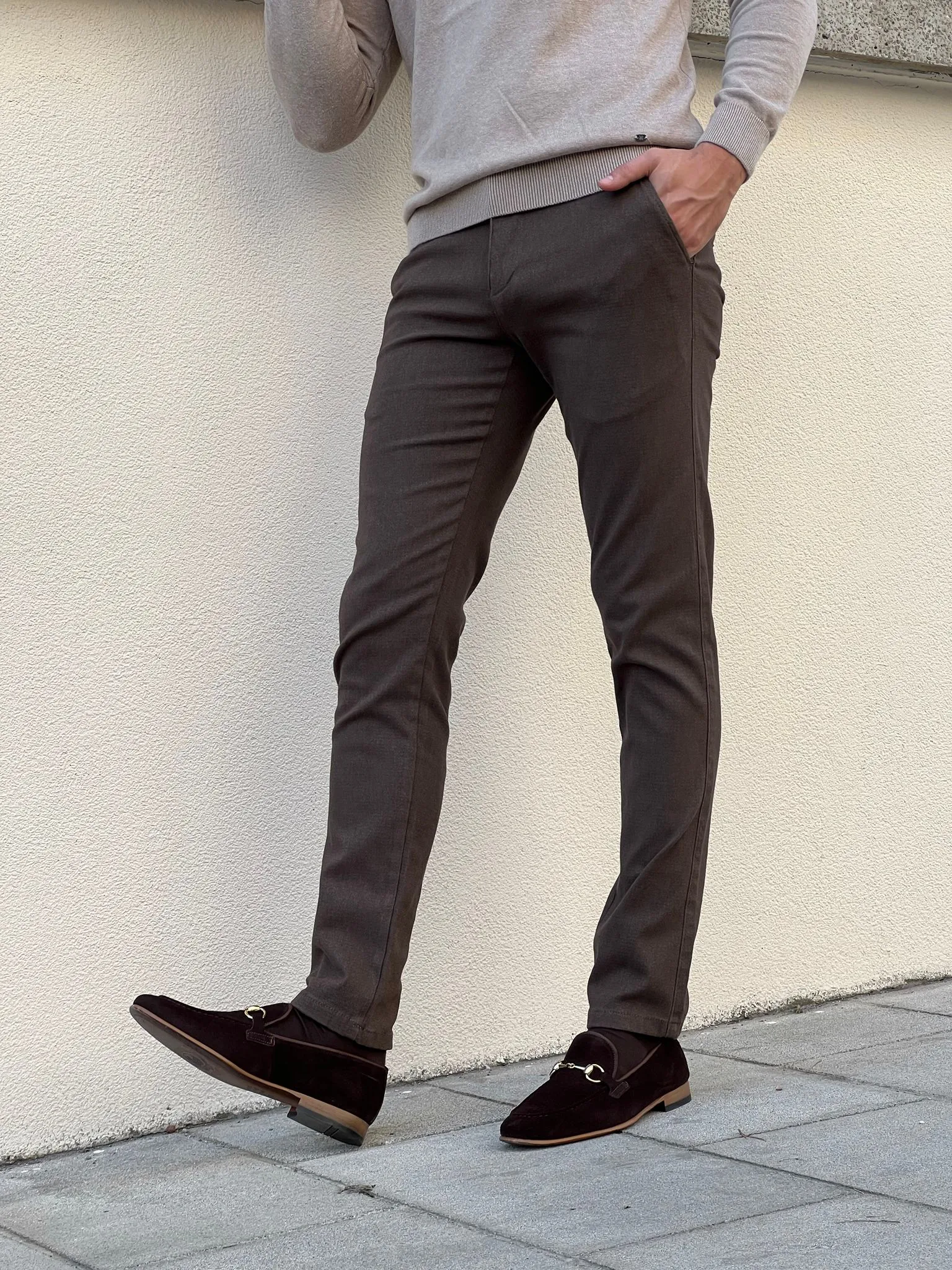 Bojoni Astoria Slim Fit High Quality Brown Patterned Anthracite Pants