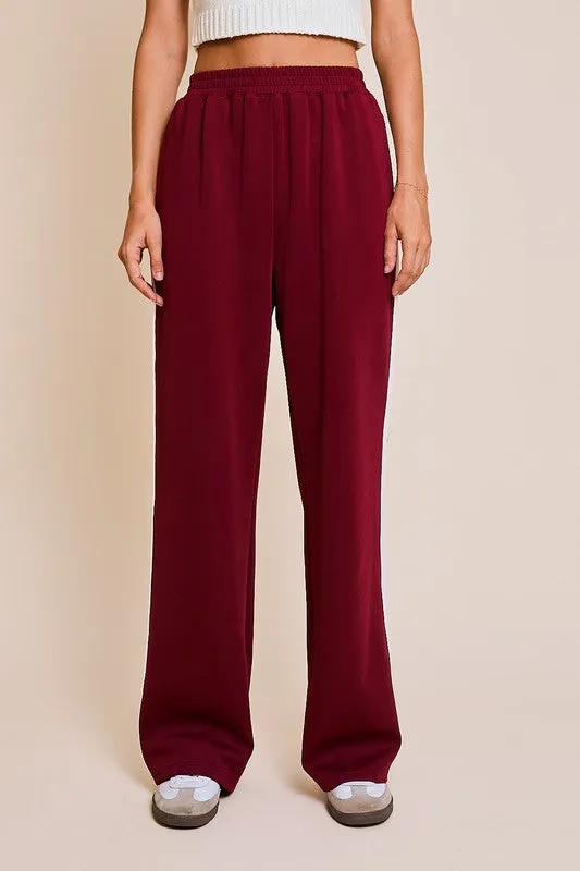 Brixton High Waist Stripe Print Track Pants Burgundy