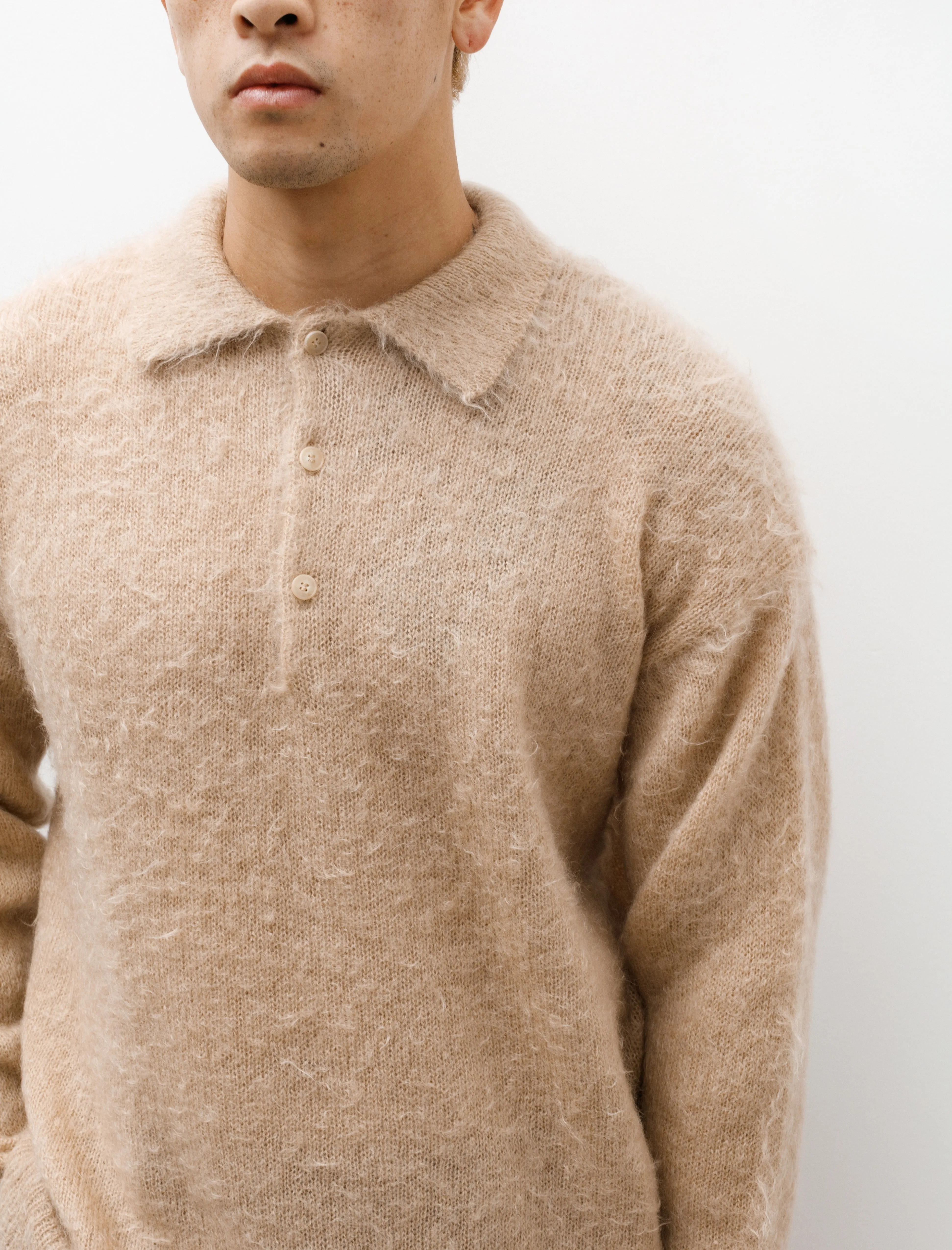 Brushed Super Kid Mohair Polo Beige