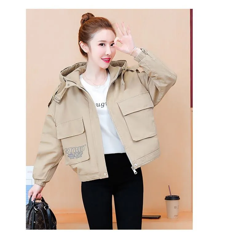 Chic Cropped Casual Loose Fit Sherpa-Lined Hooded Jacket