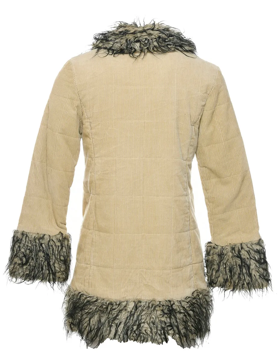 Corduroy Y2K Faux Fur Trim Coat - S