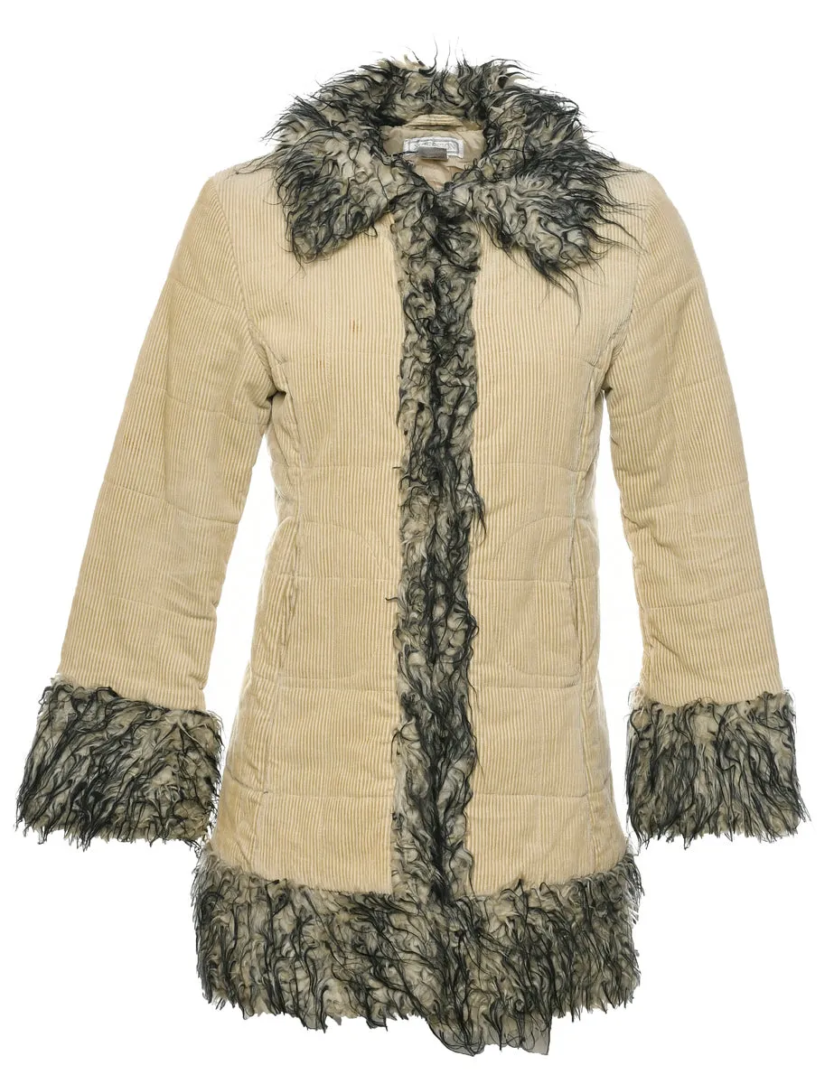 Corduroy Y2K Faux Fur Trim Coat - S