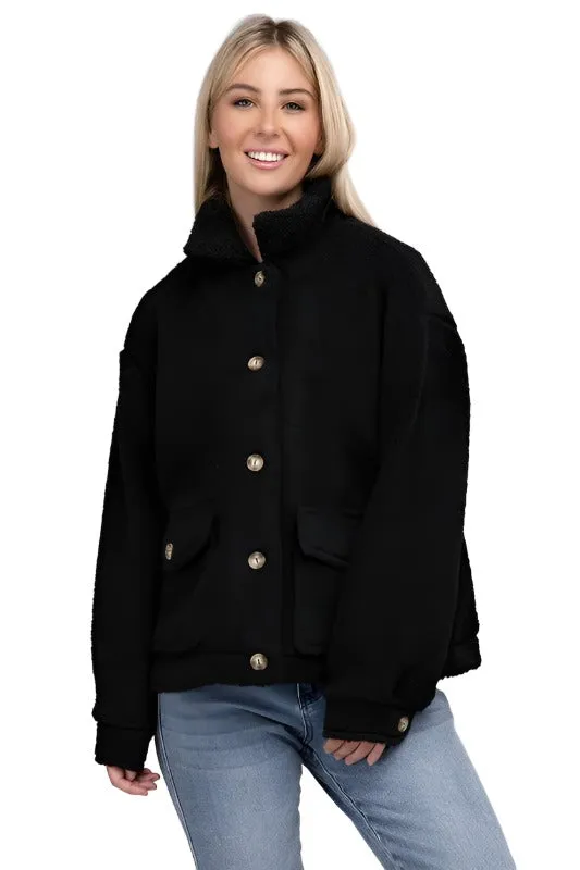 Cozy Sherpa Button-Front Jacket