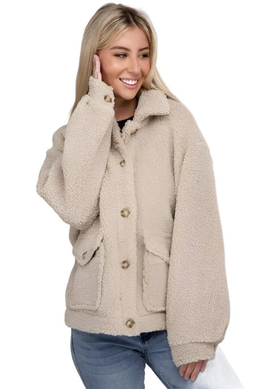 Cozy Sherpa Button-Front Jacket