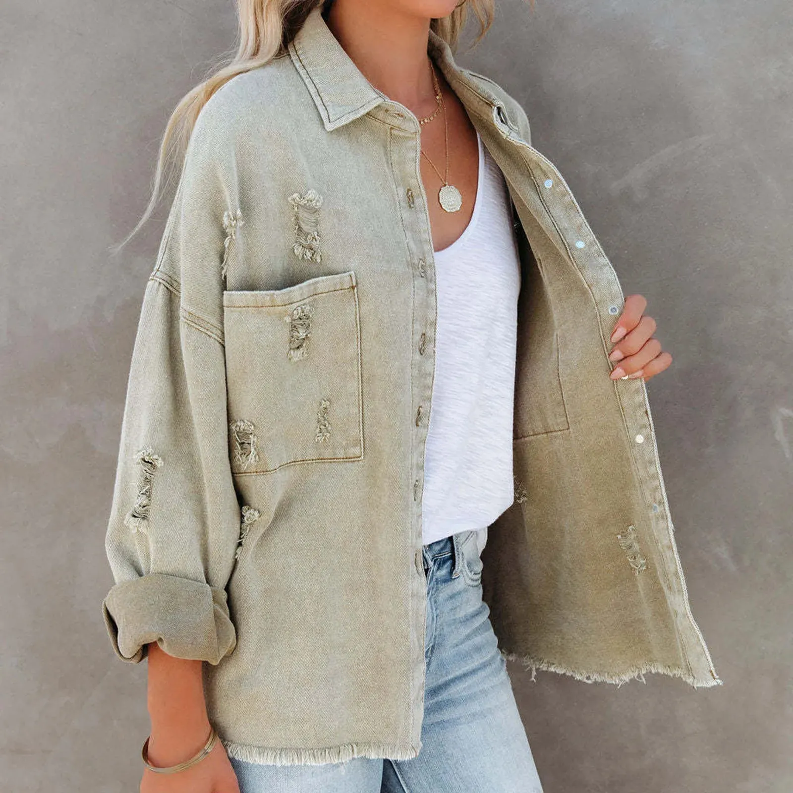 Denim Single-breasted Color Lapel Flap Pockets Cardigan Warm Buttons Slim Fit High Street Women Abrigo Coat Jacket