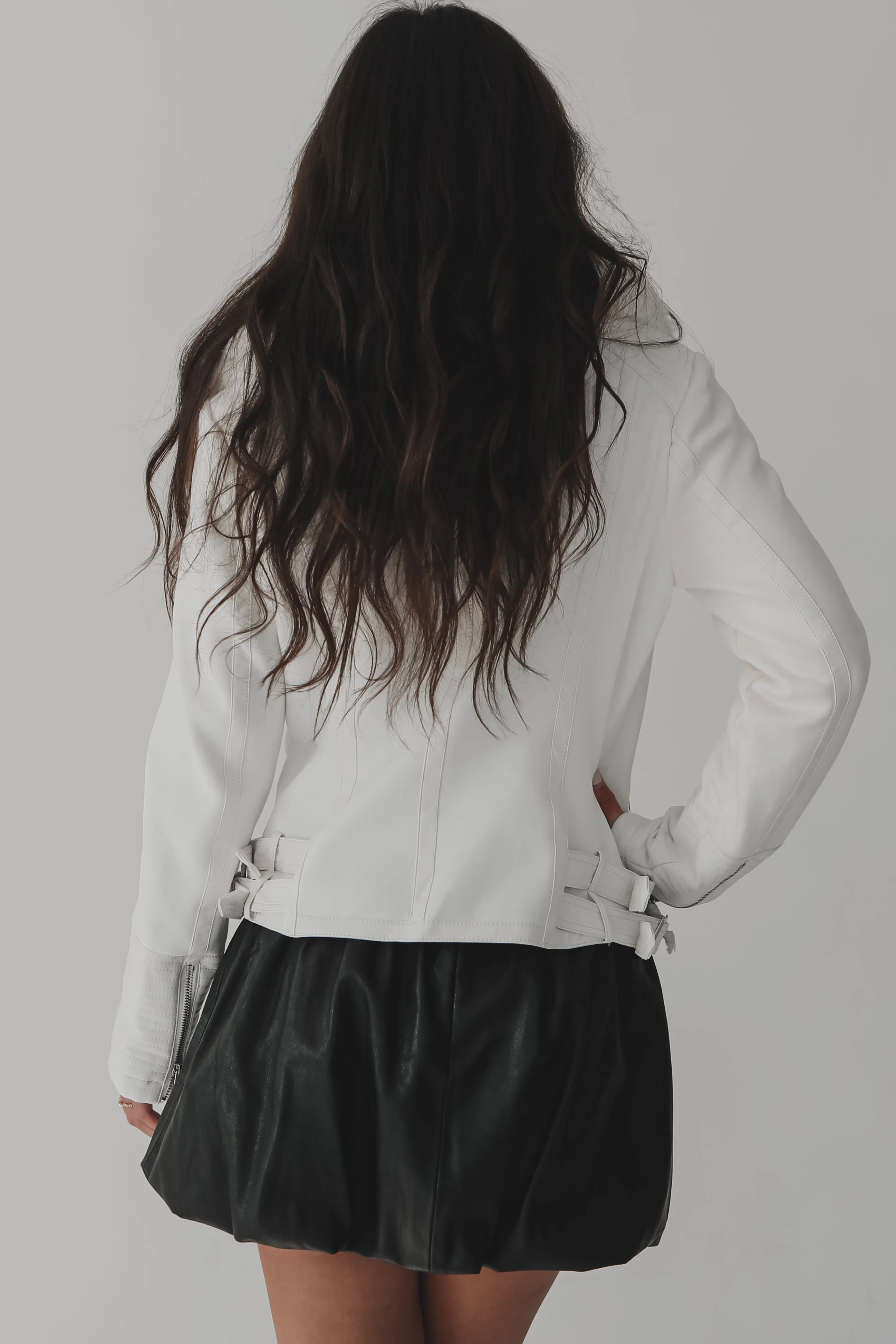 Did A Double Take White Faux Leather Fur Moto Jacket