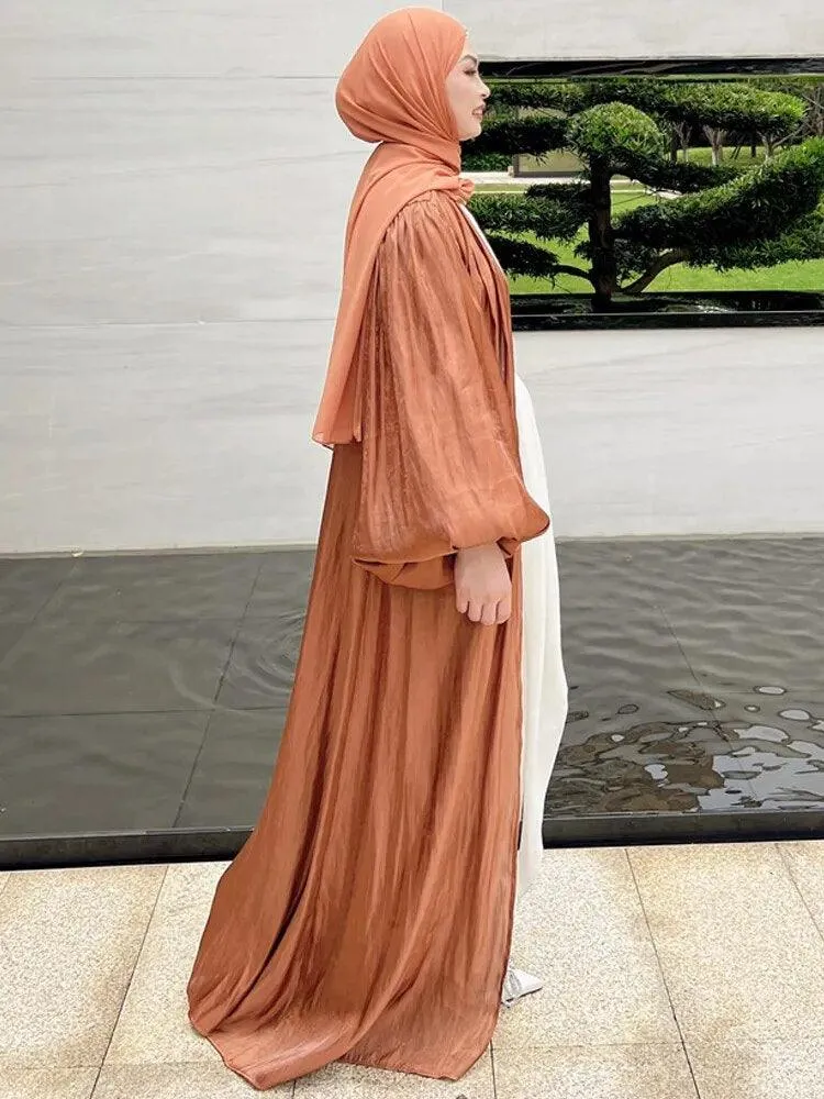 Dubai Turkish Style Kaftan Abaya Cardigan with Puff Sleeves for Muslim Women