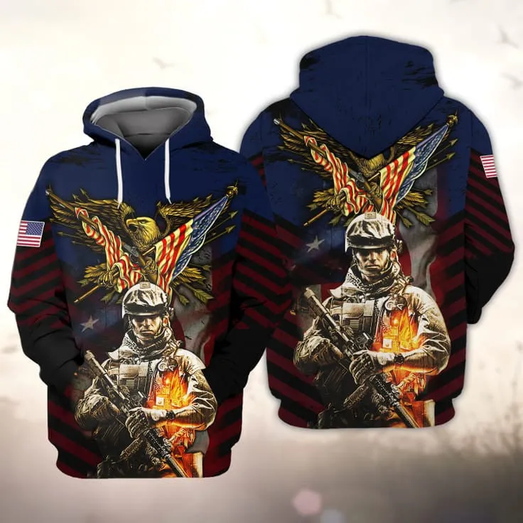 Eagle Veteran 3D Print On Shirt, Men Sweatshirt For Veteran, Present To Veteran