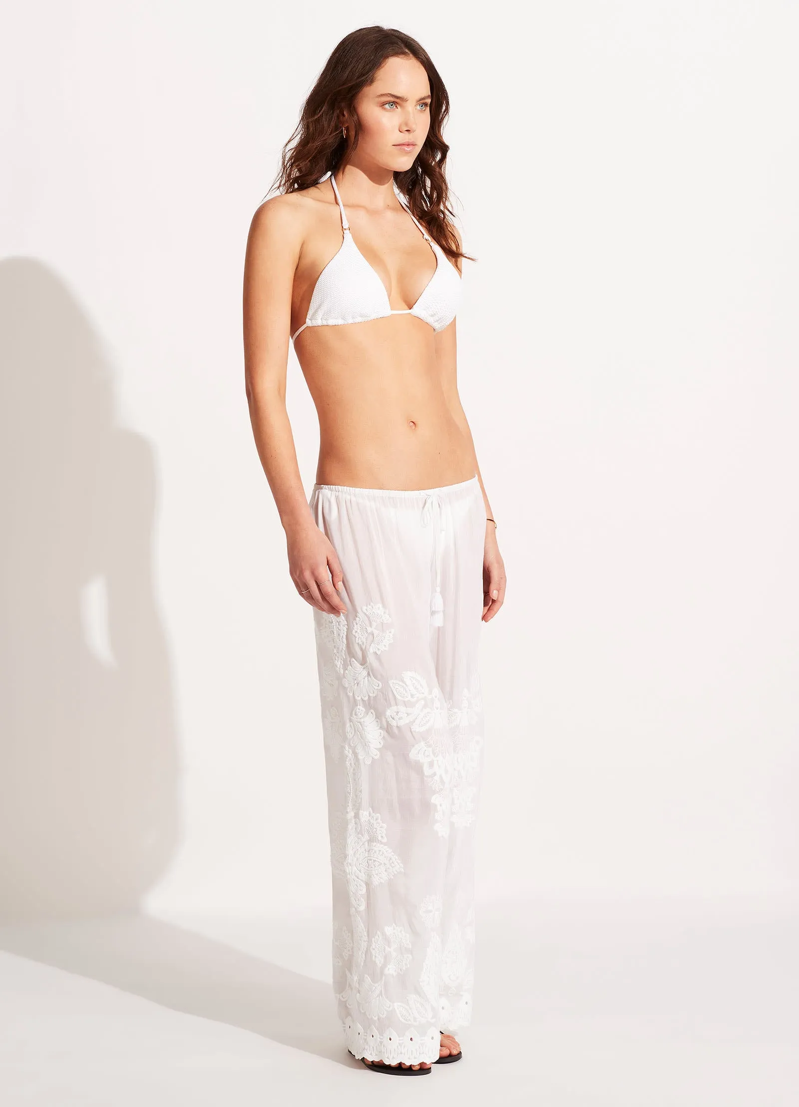 Embroidered Pant - White