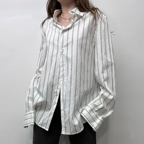 Fashion Chic Loose Stripe Women Blouse Tops Long Sleeve Spring Autumn Buttons-Up Streetwear Shirts Cardigan Clothing