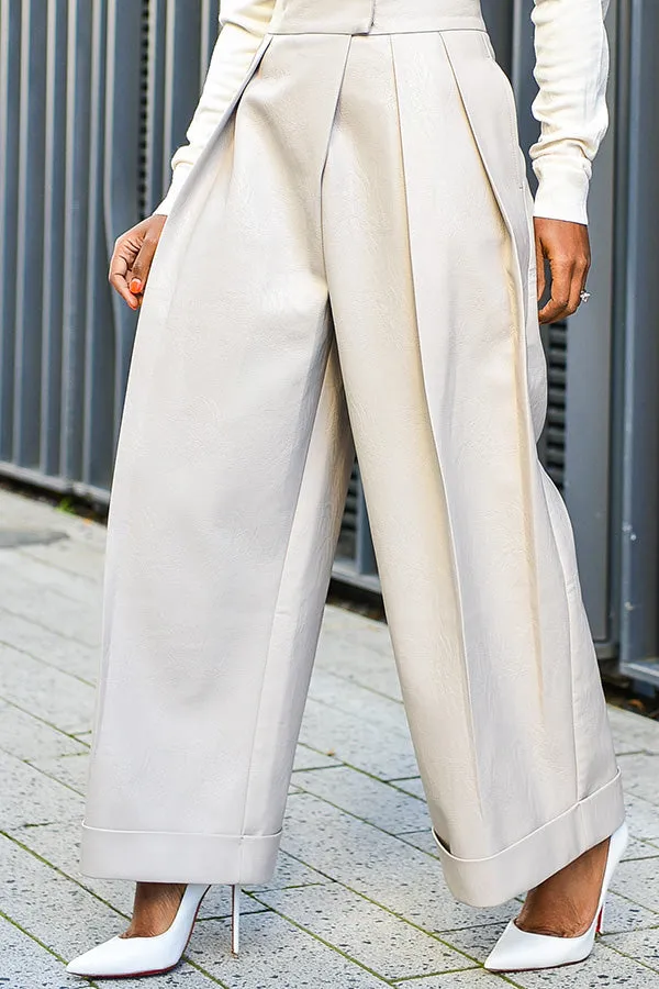 Fashion PU Pleated High Waist Pants