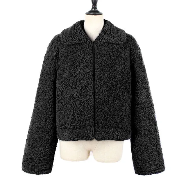 Faux Fur Coat Autumn Elegant Loose Thin Outwear Zipper Overcoat Teddy Jacket