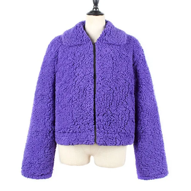 Faux Fur Coat Autumn Elegant Loose Thin Outwear Zipper Overcoat Teddy Jacket