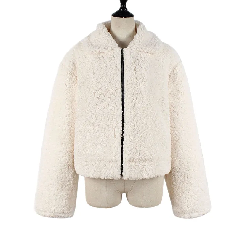 Faux Fur Coat Autumn Elegant Loose Thin Outwear Zipper Overcoat Teddy Jacket