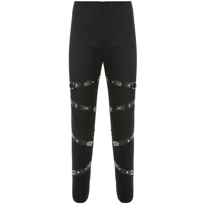 'Flash' Black Gothic Rivet Pencil Pants