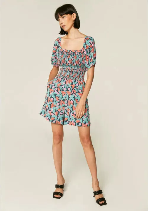 Floral Bird of Paradise Print Smocked Playsuit