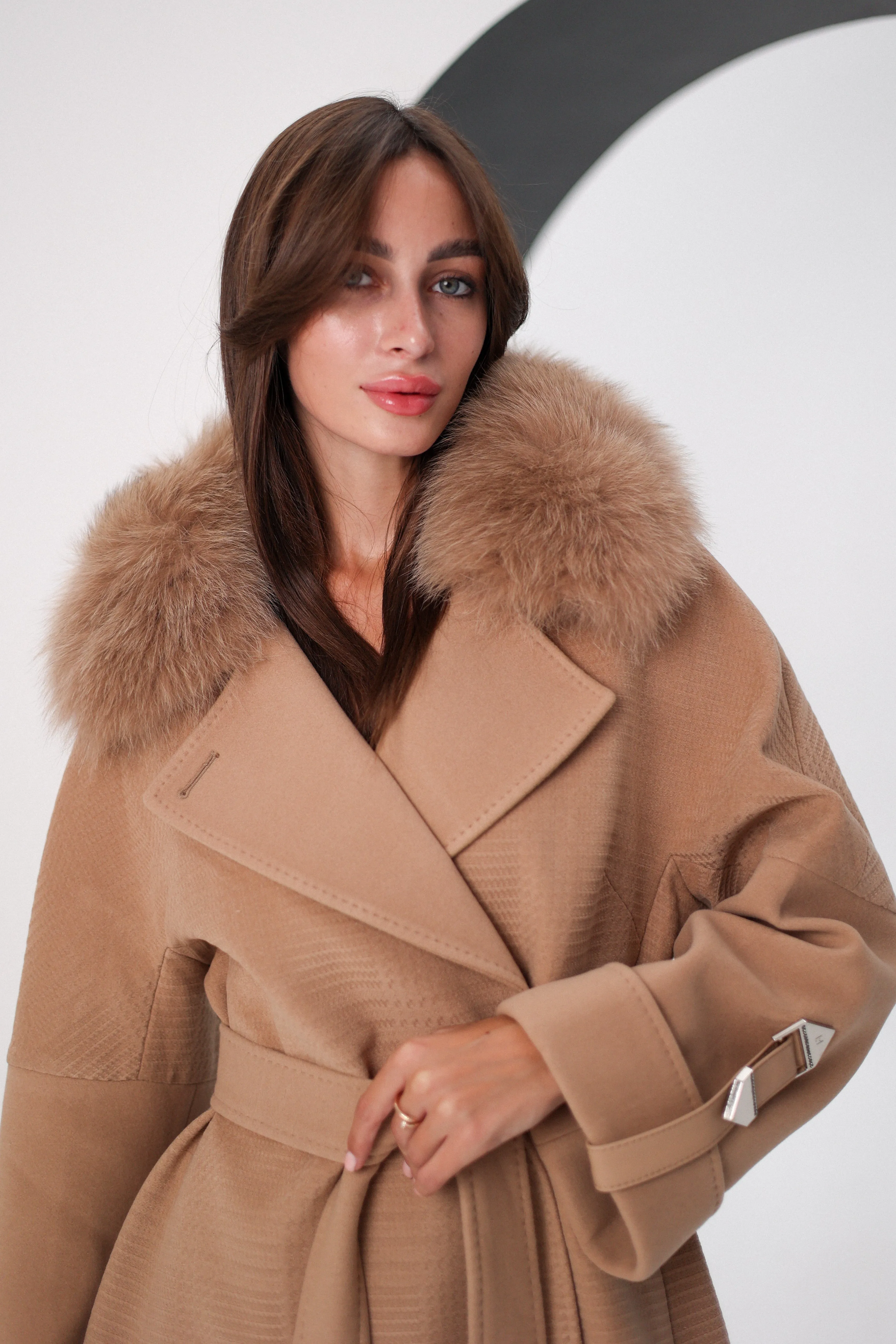 Genuine Polar Fox Textured Cashmere-Wool Coat