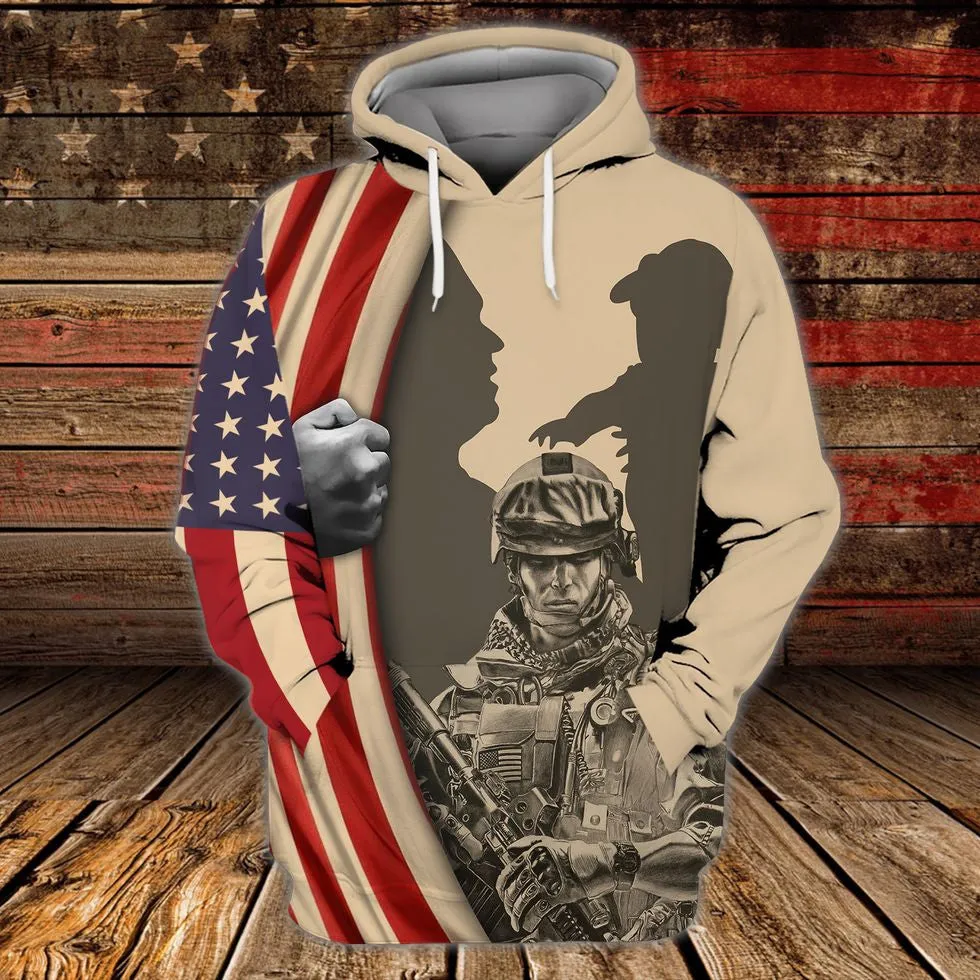 Gift For Veteran Grandpa, 3D Print Shirt Veteran American Flag Pattern, Classic Veteran Zip Up Hoodie