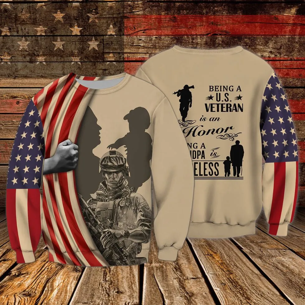 Gift For Veteran Grandpa, 3D Print Shirt Veteran American Flag Pattern, Classic Veteran Zip Up Hoodie