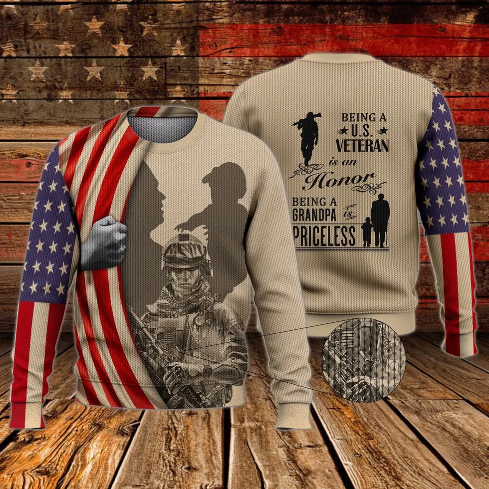 Gift For Veteran Grandpa, 3D Print Shirt Veteran American Flag Pattern, Classic Veteran Zip Up Hoodie