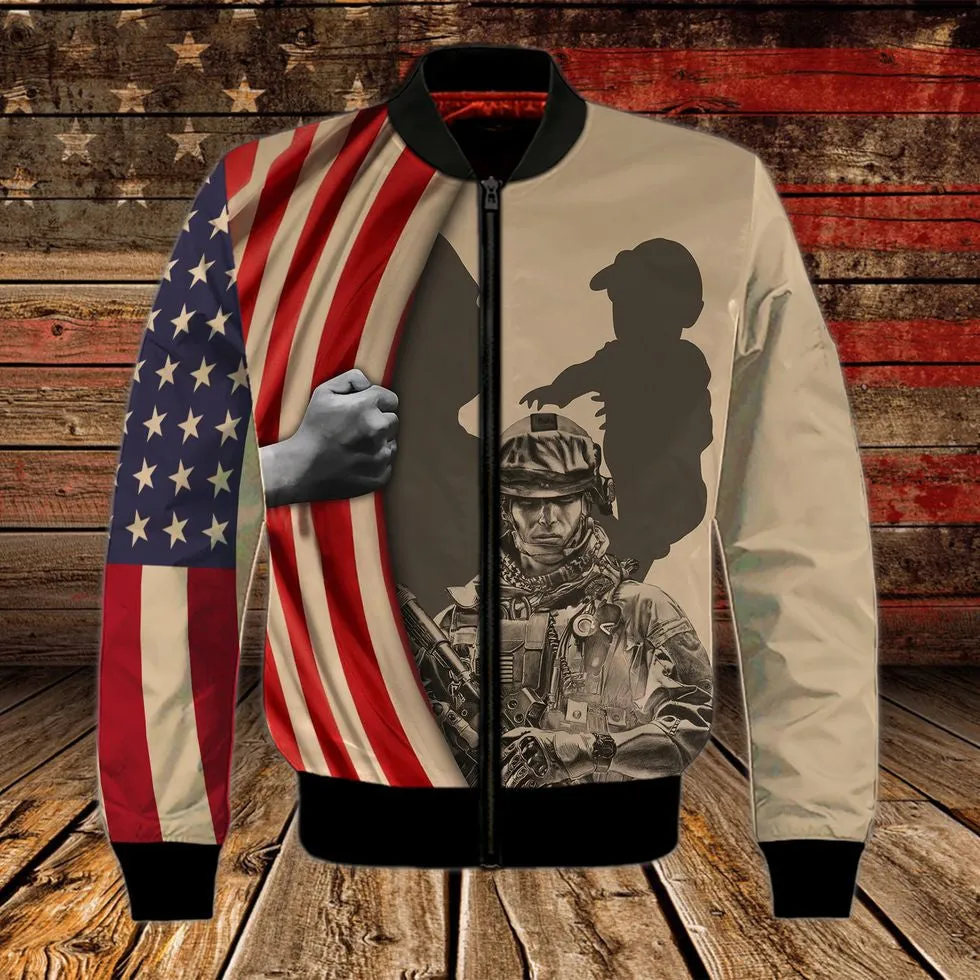 Gift For Veteran Grandpa, 3D Print Shirt Veteran American Flag Pattern, Classic Veteran Zip Up Hoodie