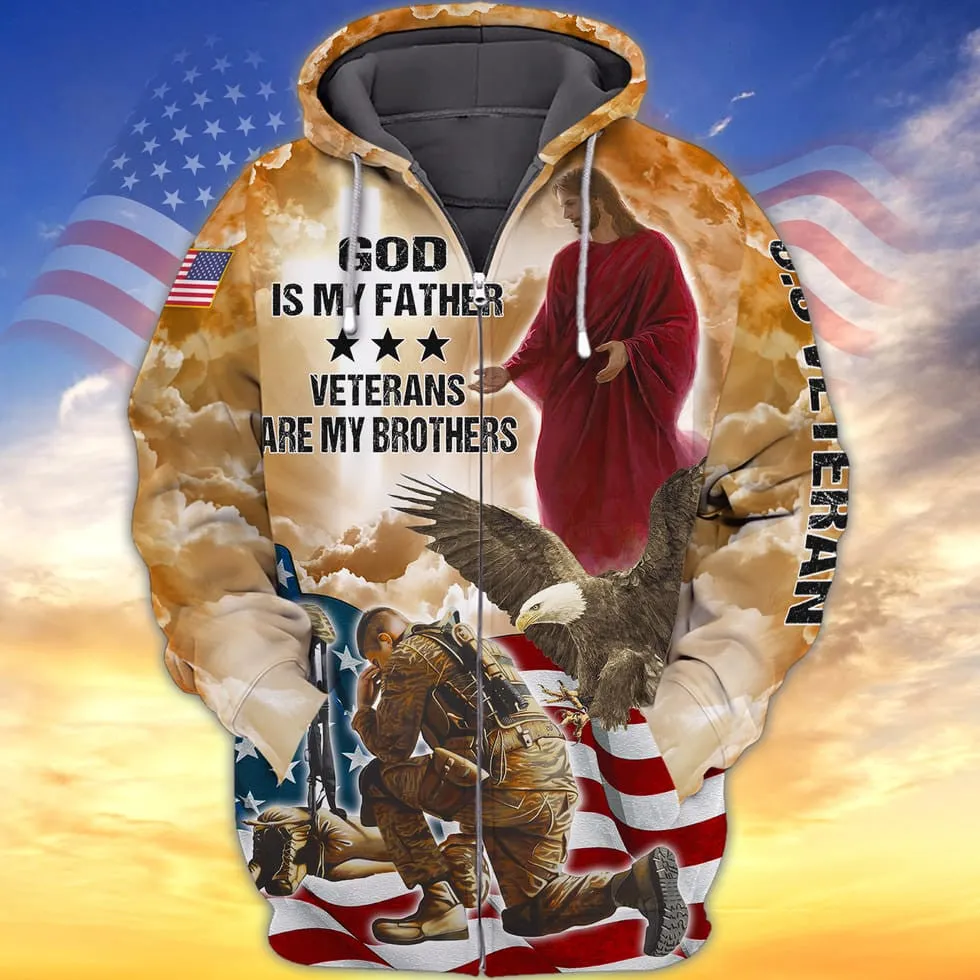 God Is My Father Veterans Are My Brothers 3D Print Shirt, Us Veteran Hawaiian Shirt Short Sleeve, Gift For A Veteran