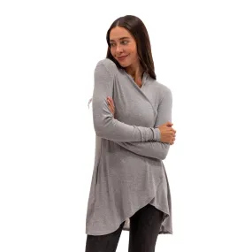 Hampton Open Front Travel Cardigan with Pockets in Eco-Cashmere Heather Gray